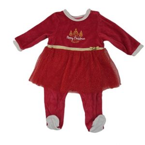 Pyjama velours rouge Noël tulle bébé fille 12 MOIS MOTS D’ENFANTS