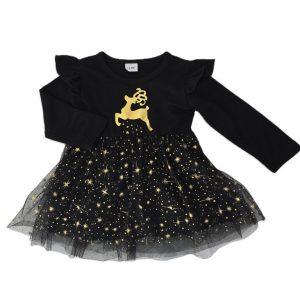 Robe de fête noire dorée bébé fille 6/9 MOIS