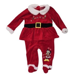 Pyjama velours rouge Noël Minnie bébé fille 6/9 MOIS DISNEY