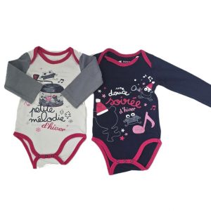 Lot 2 Body marine rose blanc 9 MOIS P’TIT BEGUIN