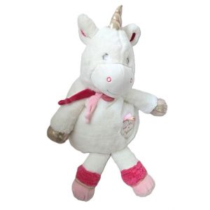 Licorne range pyjama blanc rose 55 cm DOUDOU ET COMPAGNIE
